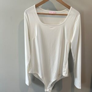 Pink Lily XL All I Know Square Neck Ivory Long Sleeve Bodysuit